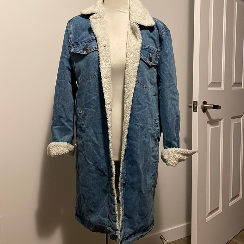 Midi Sherpa Denim Jacket Coat